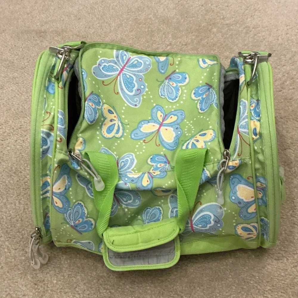 Pottery Barn Kids Green and Blue Butterfly Duffel Overnight Bag 12”Lx9”Wx11”H